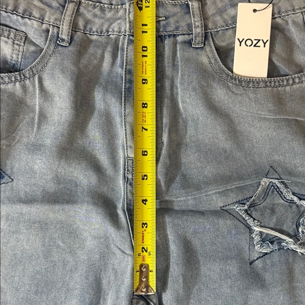 Yozy Blue Star Patch Women High Waist Wide Leg Jeans SKU1411 - Picture 10 of 16